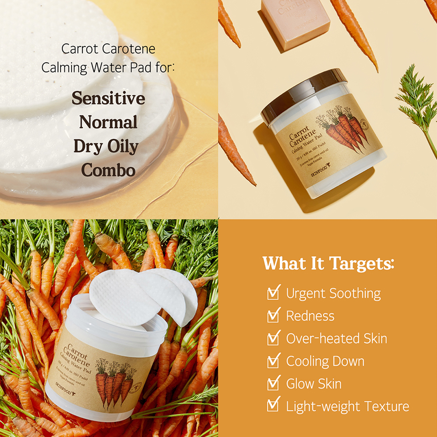SKINFOOD-Carrot Carotene Calming Water Pad, 60buc